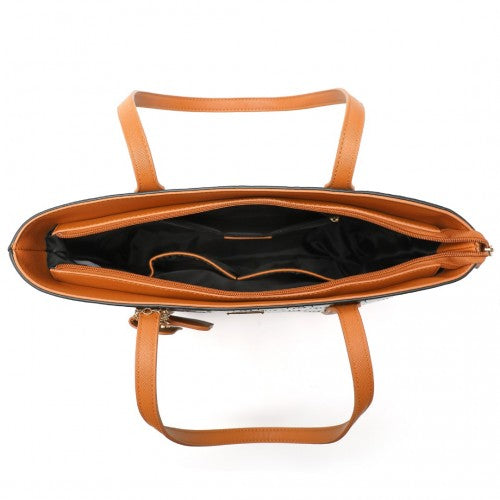 Miss Lulu 4 Pieces Glossy Leather Tote Bag Set - Black And Brown