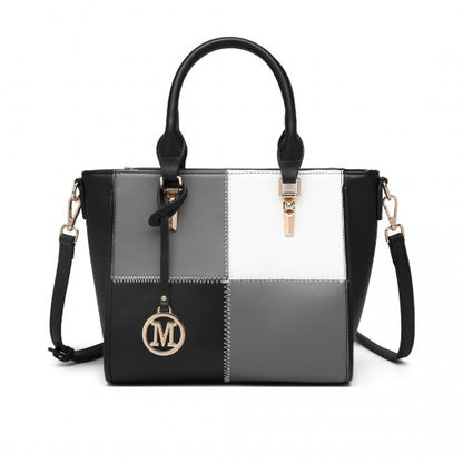 Miss Lulu Muti-Colour Combination Handbag Tote Bag - Black