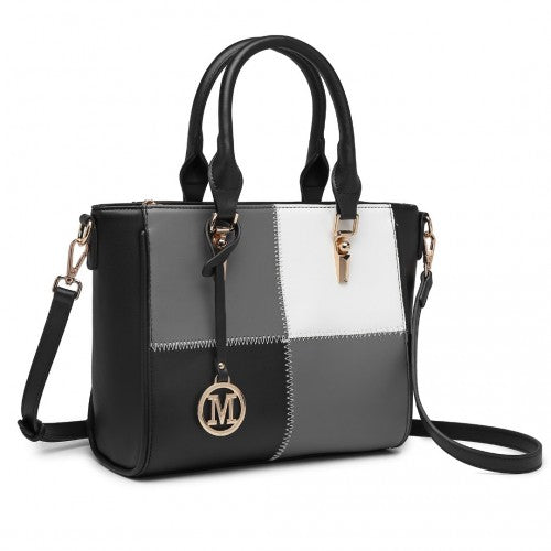 Miss Lulu Muti-Colour Combination Handbag Tote Bag - Black