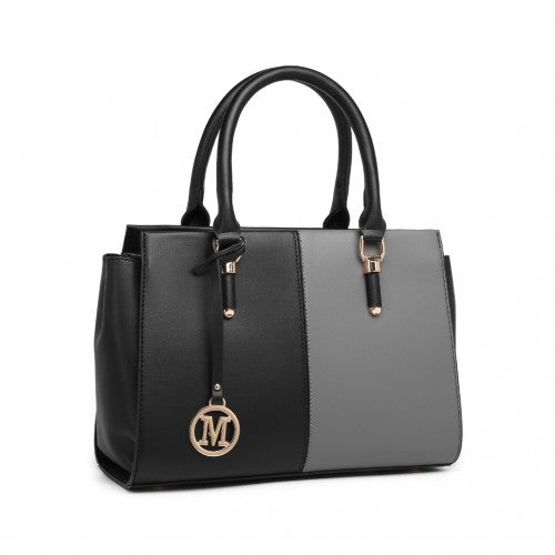 Miss Lulu Vintage Two-Colour Patchwork Handbag Tote Bag - Black