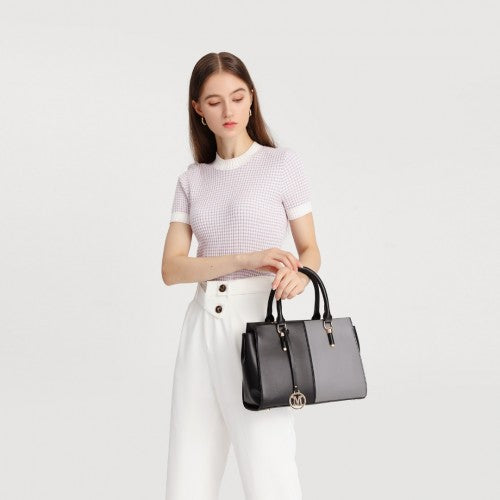 Miss Lulu Vintage Two-Colour Patchwork Handbag Tote Bag - Black