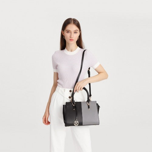 Miss Lulu Vintage Two-Colour Patchwork Handbag Tote Bag - Black