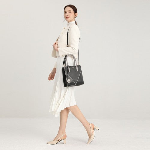 Miss Lulu Rectangular Soft Leather Cross Body Bag - Black