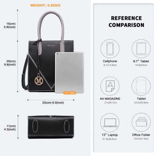 Miss Lulu Rectangular Soft Leather Cross Body Bag - Black