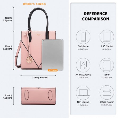 Miss Lulu Rectangular Soft Leather Cross Body Bag - Pink