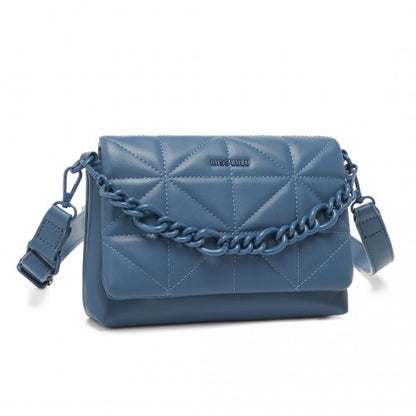 Miss Lulu Chic Quilted Shoulder Bag With Chain Strap - Blue