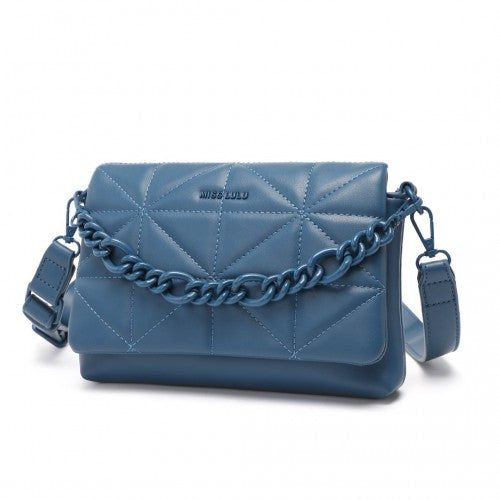 Miss Lulu Chic Quilted Shoulder Bag With Chain Strap - Blue