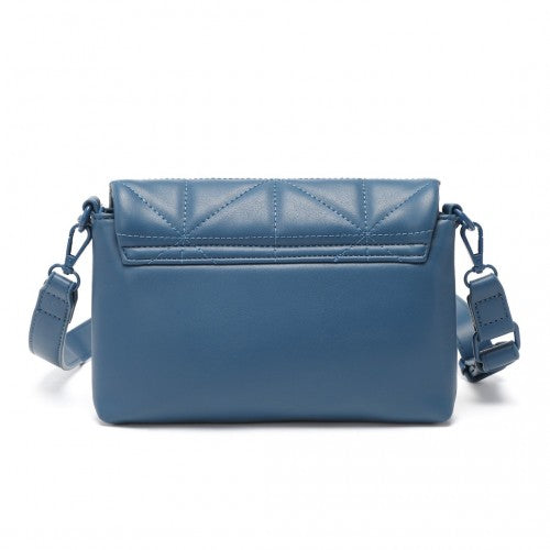 Miss Lulu Chic Quilted Shoulder Bag With Chain Strap - Blue