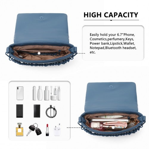 Miss Lulu Chic Quilted Shoulder Bag With Chain Strap - Blue