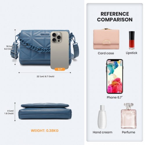 Miss Lulu Chic Quilted Shoulder Bag With Chain Strap - Blue