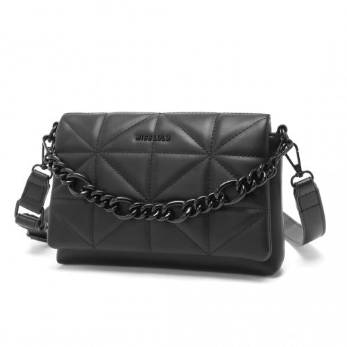 Miss Lulu Chic Quilted Shoulder Bag With Chain Strap - Black