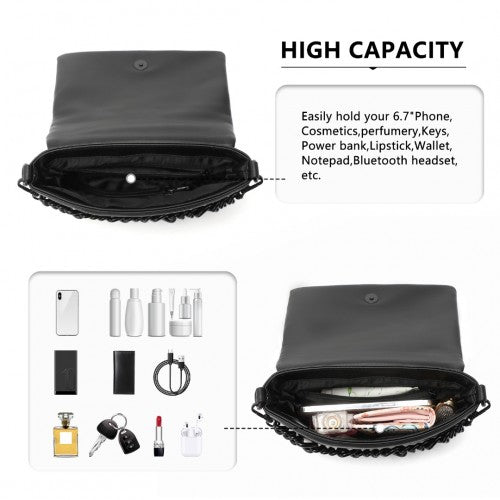 Miss Lulu Chic Quilted Shoulder Bag With Chain Strap - Black