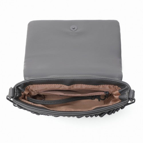 Miss Lulu Chic Quilted Shoulder Bag With Chain Strap - Grey