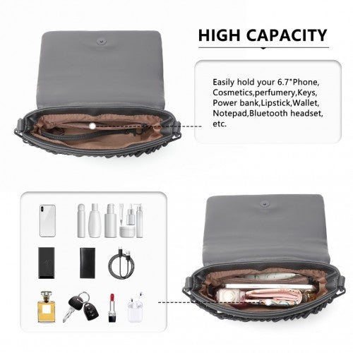 Miss Lulu Chic Quilted Shoulder Bag With Chain Strap - Grey