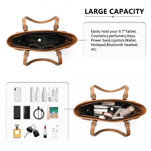 Miss Lulu Elegant Tote Bag With Monogram Pattern - Black And Brown