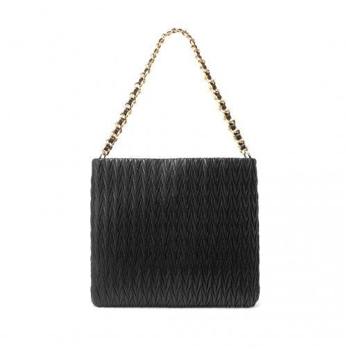 Miss Lulu Sophisticated Embossed PU Leather Commuter Shoulder Bag With Chain Strap - Black