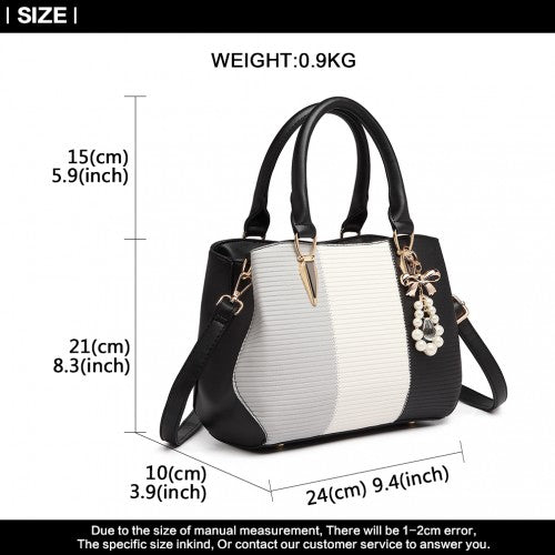 Miss Lulu Leather Look Colour Block Bow Pendant Handbag - Black