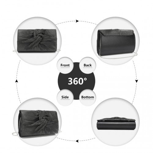 Miss Lulu Women's Pleated Bow Evening Bag Clutch Handbag - Black