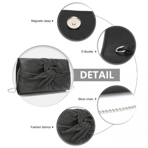 Miss Lulu Women's Pleated Bow Evening Bag Clutch Handbag - Black