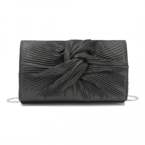 Miss Lulu Women's Pleated Bow Evening Bag Clutch Handbag - Black