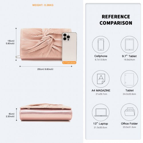 Miss Lulu Women's Pleated Bow Evening Bag Clutch Handbag - Pink