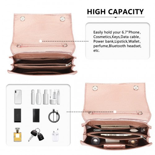 Miss Lulu Women's Pleated Bow Evening Bag Clutch Handbag - Pink