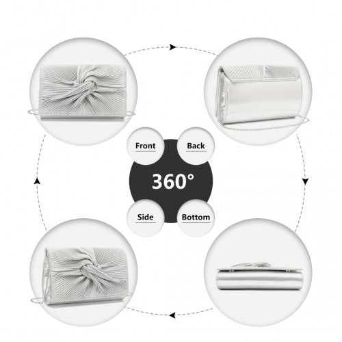 Miss Lulu Women's Pleated Bow Evening Bag Clutch Handbag - Silver