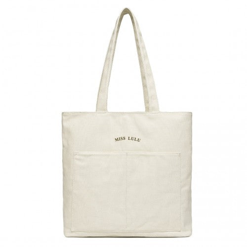 Miss Lulu Large Capacity Canvas Shopping Shoulder Bag - Beige