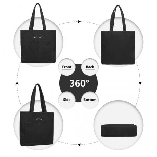 Miss Lulu Large Capacity Canvas Shopping Shoulder Bag - Black