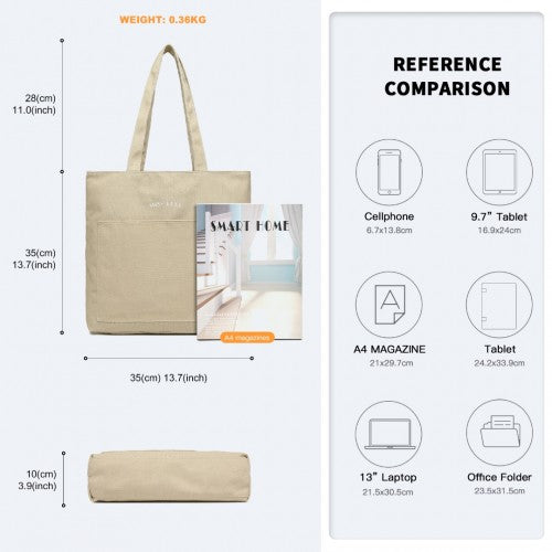 Miss Lulu Large Capacity Canvas Shopping Shoulder Bag - Khaki