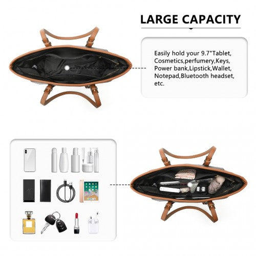 Miss Lulu Faux Leather Adjustable Handle Tote Bag - Black And Brown