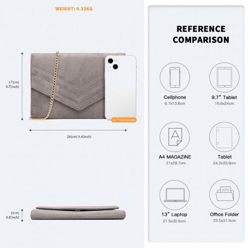 Miss Lulu Chevron Envelope Clutch Bag - Grey