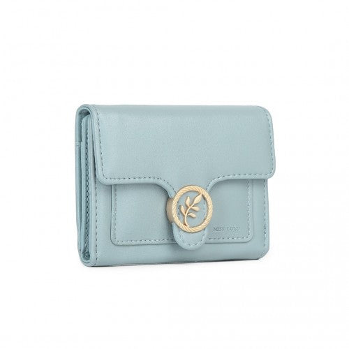 Miss Lulu PU Leather Leaf-Shaped Round Clasp Wallet - Blue
