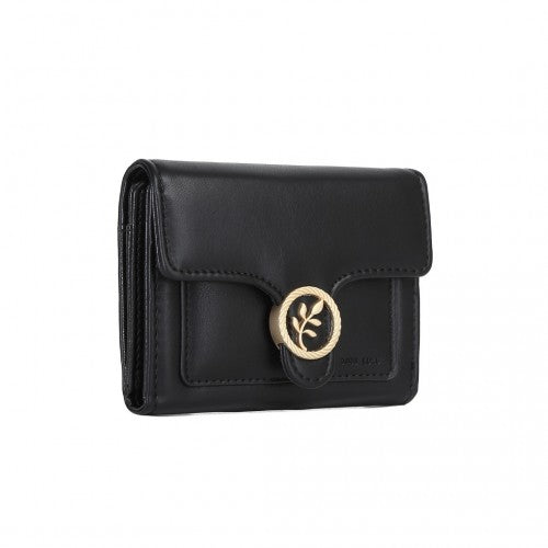 Miss Lulu PU Leather Leaf-Shaped Round Clasp Wallet - Black