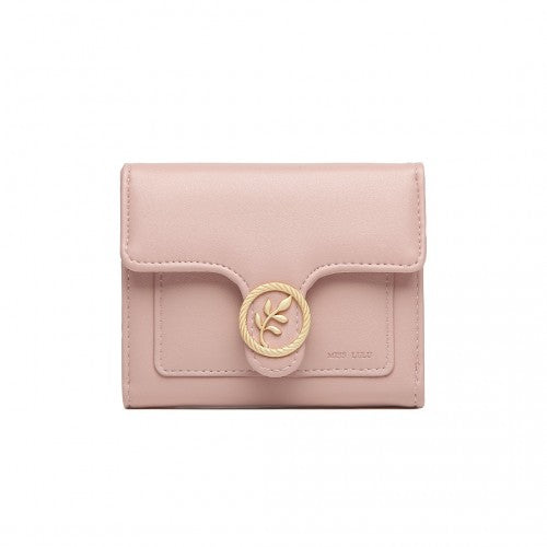Miss Lulu PU Leather Leaf-Shaped Round Clasp Wallet - Pink