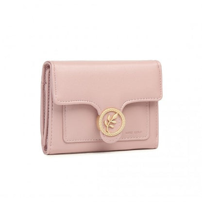 Miss Lulu PU Leather Leaf-Shaped Round Clasp Wallet - Pink