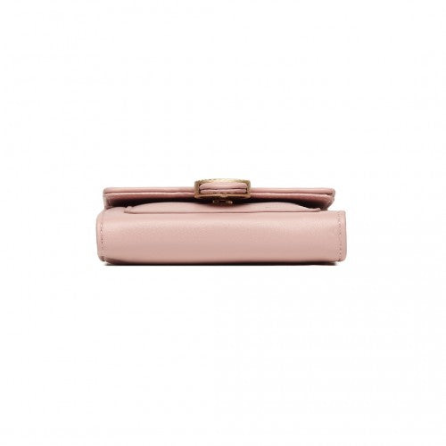 Miss Lulu PU Leather Leaf-Shaped Round Clasp Wallet - Pink