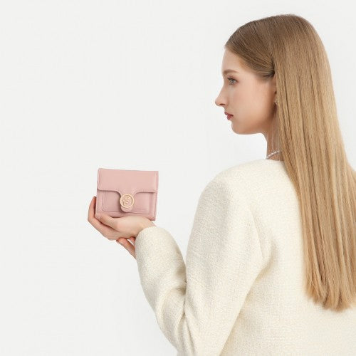 Miss Lulu PU Leather Leaf-Shaped Round Clasp Wallet - Pink