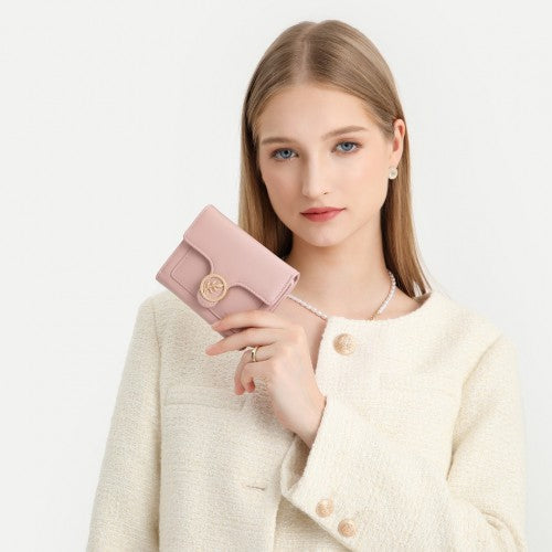 Miss Lulu PU Leather Leaf-Shaped Round Clasp Wallet - Pink