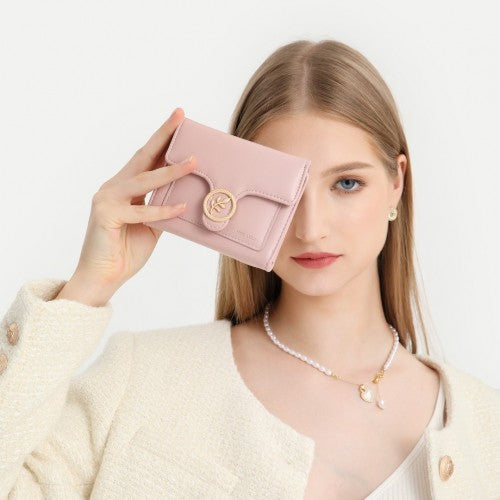 Miss Lulu PU Leather Leaf-Shaped Round Clasp Wallet - Pink