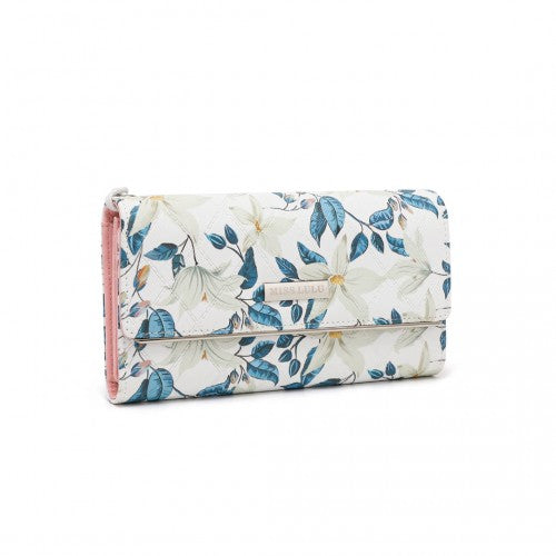 Miss Lulu Ladies' Flower Printed PU Leather Long Purse - Beige