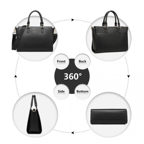 Miss Lulu Leather Look Classic Handbag Tote Bag - Black