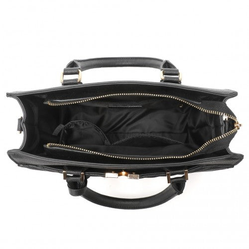 Miss Lulu Chic V-Quilted PU Leather Sophisticated Handbag - Black