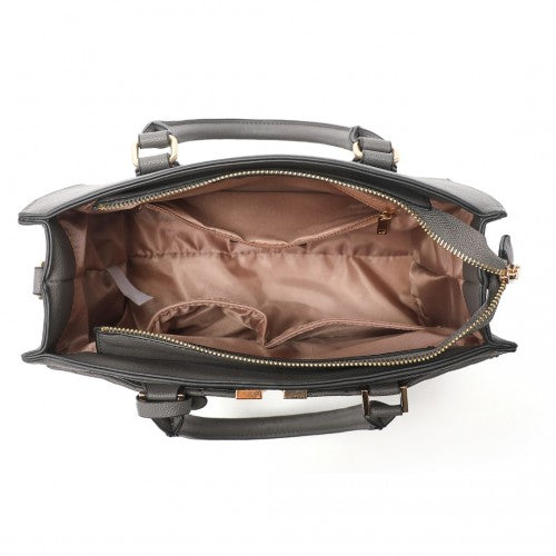 Miss Lulu Chic V-Quilted PU Leather Sophisticated Handbag - Grey