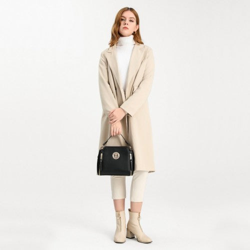 Miss Lulu Leather Look Practical Cross-Body Bag - Grey