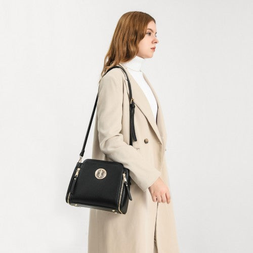 Miss Lulu Leather Look Practical Cross-Body Bag - Grey