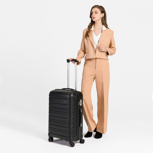 Kono 20 Inch Multi Texture Hard Shell PP Suitcase - Classic Collection - Black