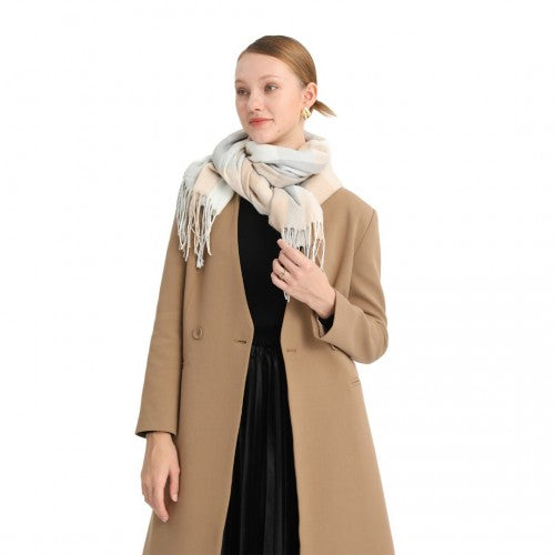 Acrylic Fashion Women's Long Shawl Grid Tassel Winter Warm Oversized Scarf - Beige