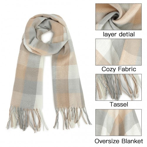 Acrylic Fashion Women's Long Shawl Grid Tassel Winter Warm Oversized Scarf - Beige