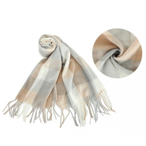 Acrylic Fashion Women's Long Shawl Grid Tassel Winter Warm Oversized Scarf - Beige